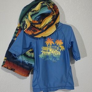 UVSkinz SPF 50+ Kids Size 5 Swim Rashguard, swim Shorts, & Reversible Hat